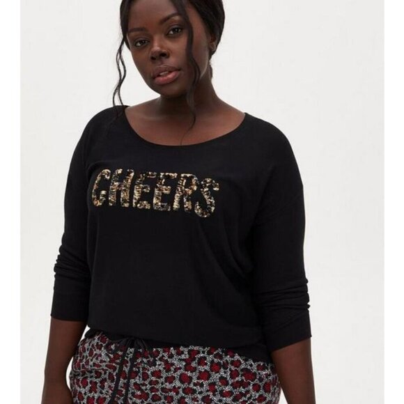 Torrid Sleep size 3 / 3X fleece long sleeve lounge sweatshirt sequins Cheers - Picture 1 of 8